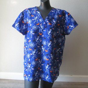 Cassandra O Royal Blue Halloween Scrubs Top Size M